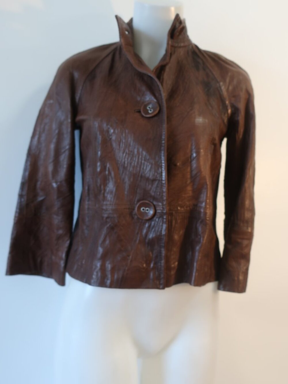 Womens Dana Buchman Petite Brown (Item- 71) Distressed Style Leather Jacket 2P